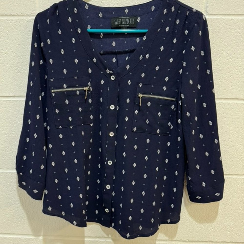 sweet wanderer navy blue blouse size S
